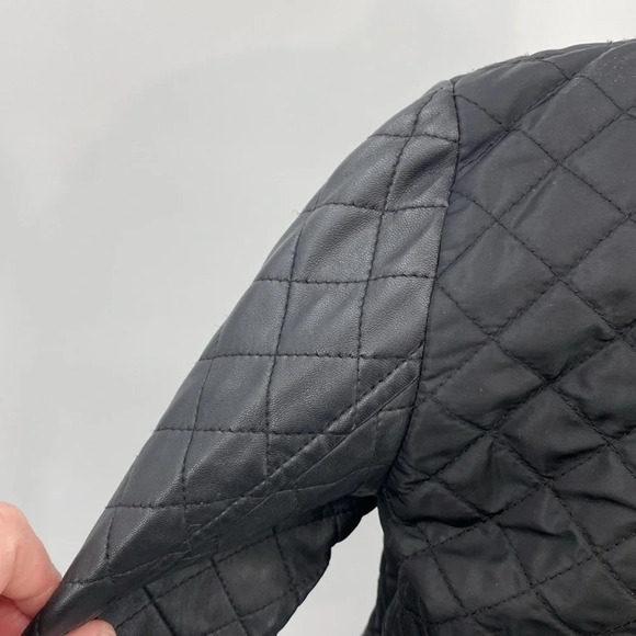 Teenflo Jacket Womens 10 Black Quilted Zip Up Winter Faux Leather Moto Mock Neck - Picture 6 of 13